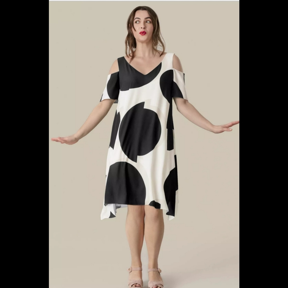 Spotted Cold Shoulder Skater Dress
